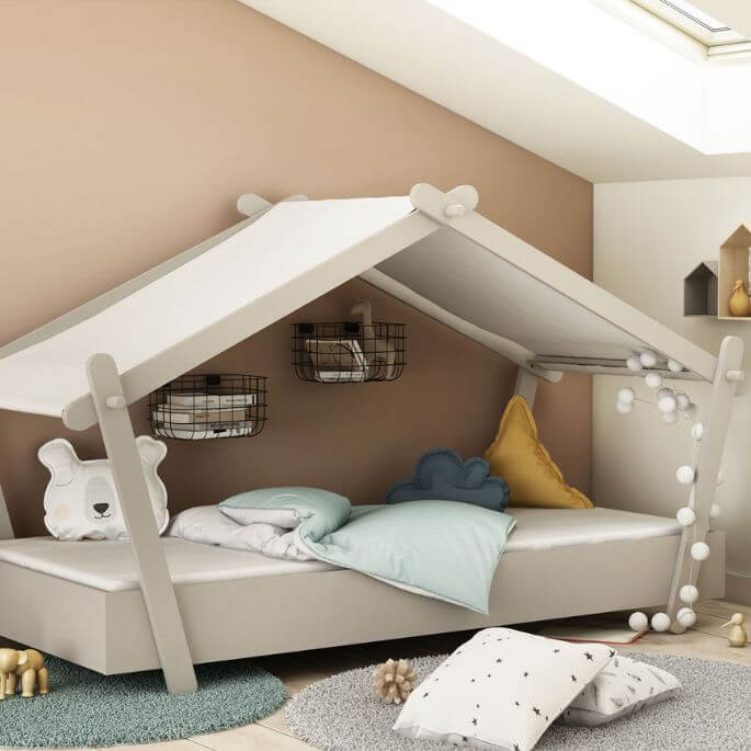 Lit cabane enfant moderne gris clair Mallaury